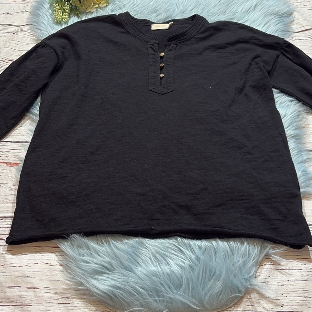 Nation LTD Gold Button Black Long Sleeve Top sz S - Picture 6 of 9